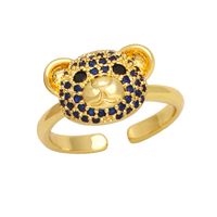Cute Fashion Sweet Bear Copper Plating Inlay Zircon 18k Gold Plated Open Rings main image 5
