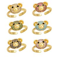 Cute Fashion Sweet Bear Copper Plating Inlay Zircon 18k Gold Plated Open Rings main image 1