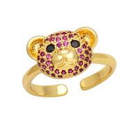 Cute Fashion Sweet Bear Copper Plating Inlay Zircon 18k Gold Plated Open Rings main image 4