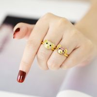 Cute Fashion Sweet Bear Copper Plating Inlay Zircon 18k Gold Plated Open Rings main image 8