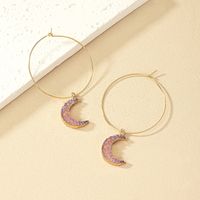 1 Pair Ig Style Retro Simple Style Round Moon Plating Alloy Drop Earrings main image 6