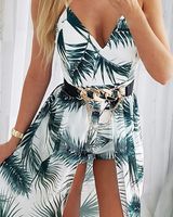 Women's Swing Dress Sexy V Neck Printing Sleeveless Leaf Maxi Long Dress Banquet Party main image 3