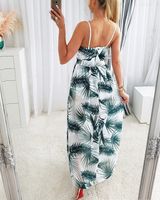 Women's Swing Dress Sexy V Neck Printing Sleeveless Leaf Maxi Long Dress Banquet Party main image 2