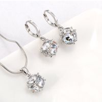 Copper Rhodium Plated Simple Style Plating Inlay Hairball Zircon Jewelry Set main image 1