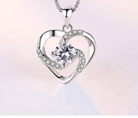 Simple Style Heart Shape Sterling Silver Inlay Artificial Gemstones Pendant Necklace sku image 1
