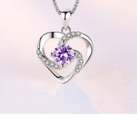 Simple Style Heart Shape Sterling Silver Inlay Artificial Gemstones Pendant Necklace sku image 2