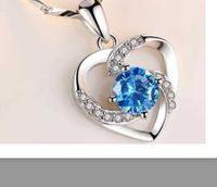 Simple Style Heart Shape Sterling Silver Inlay Artificial Gemstones Pendant Necklace sku image 3