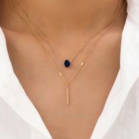 Fashion Double Layered Two-piece Drop-shaped Diamond Long Tassel Pendant Necklace sku image 3