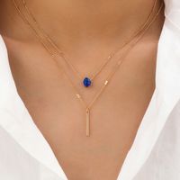 Fashion Double Layered Two-piece Drop-shaped Diamond Long Tassel Pendant Necklace sku image 5