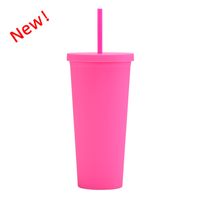 Double-layer Plastic Straw Cup With Lid 24oz Large-capacity Plastic Frosted Ready-to-hand Water Cup sku image 22