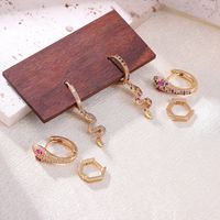 3 Pieces Exaggerated Punk Snake Plating Inlay Stainless Steel Zircon 18k Gold Plated Earrings main image 1