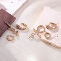 3 Pieces Exaggerated Punk Snake Plating Inlay Stainless Steel Zircon 18k Gold Plated Earrings main image 6