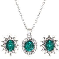 Fashion Set Jewelry Sun Flower Zircon Ear Sapphire Necklace Pendant sku image 2