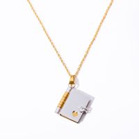201 Stainless Steel 304 Stainless Steel Titanium Steel Gold Plated Simple Style Plating Book Heart Shape Rectangle Pendant Necklace main image 3