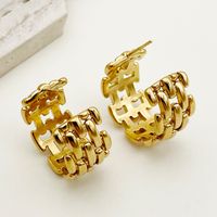 1 Pair Retro French Style C Shape Chain Plating 304 Stainless Steel 14K Gold Plated Ear Studs main image 3