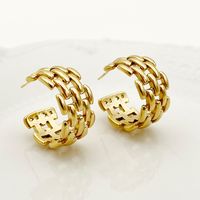 1 Pair Retro French Style C Shape Chain Plating 304 Stainless Steel 14K Gold Plated Ear Studs main image 1