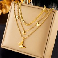 304 Stainless Steel 18K Gold Plated Korean Style Layered Plating Butterfly Layered Necklaces main image 1