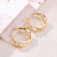 1 Pair Elegant Classical Romantic Circle Plating Inlay Stainless Steel Pearl 18k Gold Plated Earrings main image 2