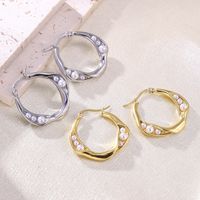 1 Pair Elegant Classical Romantic Circle Plating Inlay Stainless Steel Pearl 18k Gold Plated Earrings main image 6