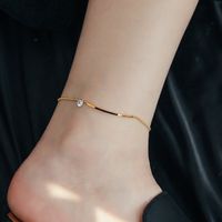 Retro Solid Color Stainless Steel Plating Inlay Zircon Gold Plated Women's Anklet main image 1