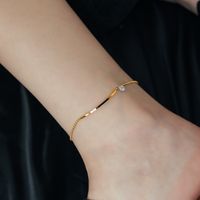 Retro Solid Color Stainless Steel Plating Inlay Zircon Gold Plated Women's Anklet main image 4