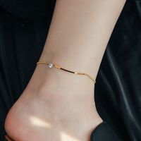 Retro Solid Color Stainless Steel Plating Inlay Zircon Gold Plated Women's Anklet sku image 1