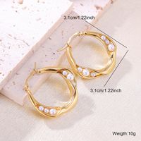 1 Pair Elegant Classical Romantic Circle Plating Inlay Stainless Steel Pearl 18k Gold Plated Earrings sku image 2
