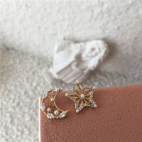 1 Paire Style Simple Star Lune Incruster Métal Zircon Boucles D'oreilles main image 6