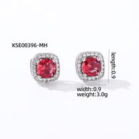 1 Pair Casual Simple Style Square Inlay Copper Zircon Silver Plated Ear Studs sku image 7