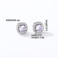 1 Pair Casual Simple Style Square Inlay Copper Zircon Silver Plated Ear Studs sku image 10