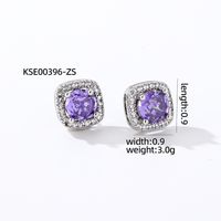 1 Pair Casual Simple Style Square Inlay Copper Zircon Silver Plated Ear Studs sku image 13