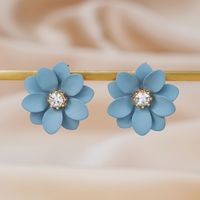 1 Pair Modern Style Flower Stoving Varnish Inlay Iron Rhinestones Ear Studs main image 3