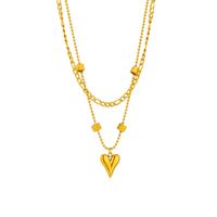 304 Stainless Steel 18K Gold Plated Korean Style Layered Plating Heart Shape Layered Necklaces main image 5