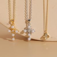 Elegant Classic Style Cross Copper 14k Gold Plated Zircon Necklace In Bulk main image 1