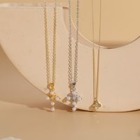 Elegant Classic Style Cross Copper 14k Gold Plated Zircon Necklace In Bulk main image 3