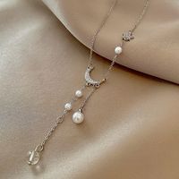 Simple Style Moon Copper Silver Plated Zircon Necklace In Bulk sku image 1