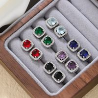 1 Pair Casual Simple Style Square Inlay Copper Zircon Silver Plated Ear Studs main image 5