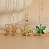 Elegant Classic Style Butterfly Copper 14k Gold Plated Zircon Necklace In Bulk main image 1