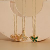Elegant Classic Style Butterfly Copper 14k Gold Plated Zircon Necklace In Bulk main image 4