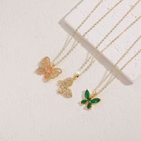 Elegant Classic Style Butterfly Copper 14k Gold Plated Zircon Necklace In Bulk main image 6