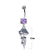 Cute Tropical Jellyfish Stainless Steel Copper Epoxy Inlay Rhinestones Zircon White Gold Plated Belly Ring main image 3