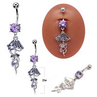 Cute Tropical Jellyfish Stainless Steel Copper Epoxy Inlay Rhinestones Zircon White Gold Plated Belly Ring main image 1
