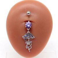 Cute Tropical Jellyfish Stainless Steel Copper Epoxy Inlay Rhinestones Zircon White Gold Plated Belly Ring main image 4