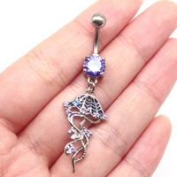 Cute Tropical Jellyfish Stainless Steel Copper Epoxy Inlay Rhinestones Zircon White Gold Plated Belly Ring main image 2