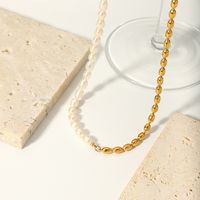 201 Edelstahl Süßwasserperle 18 Karat Vergoldet Barocker Stil Britischer Stil Perlen Überzug Farbblock Halskette main image 2