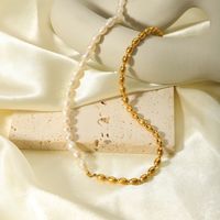 201 Stainless Steel Freshwater Pearl 18K Gold Plated Baroque Style British Style Beaded Plating Color Block Necklace main image 4