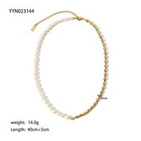 201 Stainless Steel Freshwater Pearl 18K Gold Plated Baroque Style British Style Beaded Plating Color Block Necklace main image 6