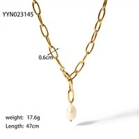 201 Stainless Steel Freshwater Pearl 18K Gold Plated Baroque Style Commute Beaded Plating Solid Color Sweater Chain Necklace main image 2