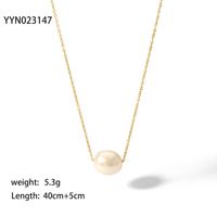 304 Stainless Steel Freshwater Pearl 18K Gold Plated Hawaiian Baroque Style Beaded Plating Solid Color Necklace sku image 1