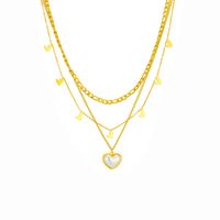 Simple Style Heart Shape Titanium Steel Plating Inlay Pearl 18k Gold Plated Layered Necklaces main image 5